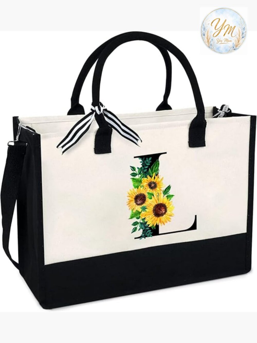 Canvas Tote Bag with Zipper Pocket, Monogram Beach Bag, Teacher Gift